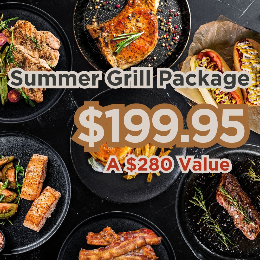 Deluxe Summer Grill Package (steaks, ground beef patties, chicken breasts, bacon, salmon)